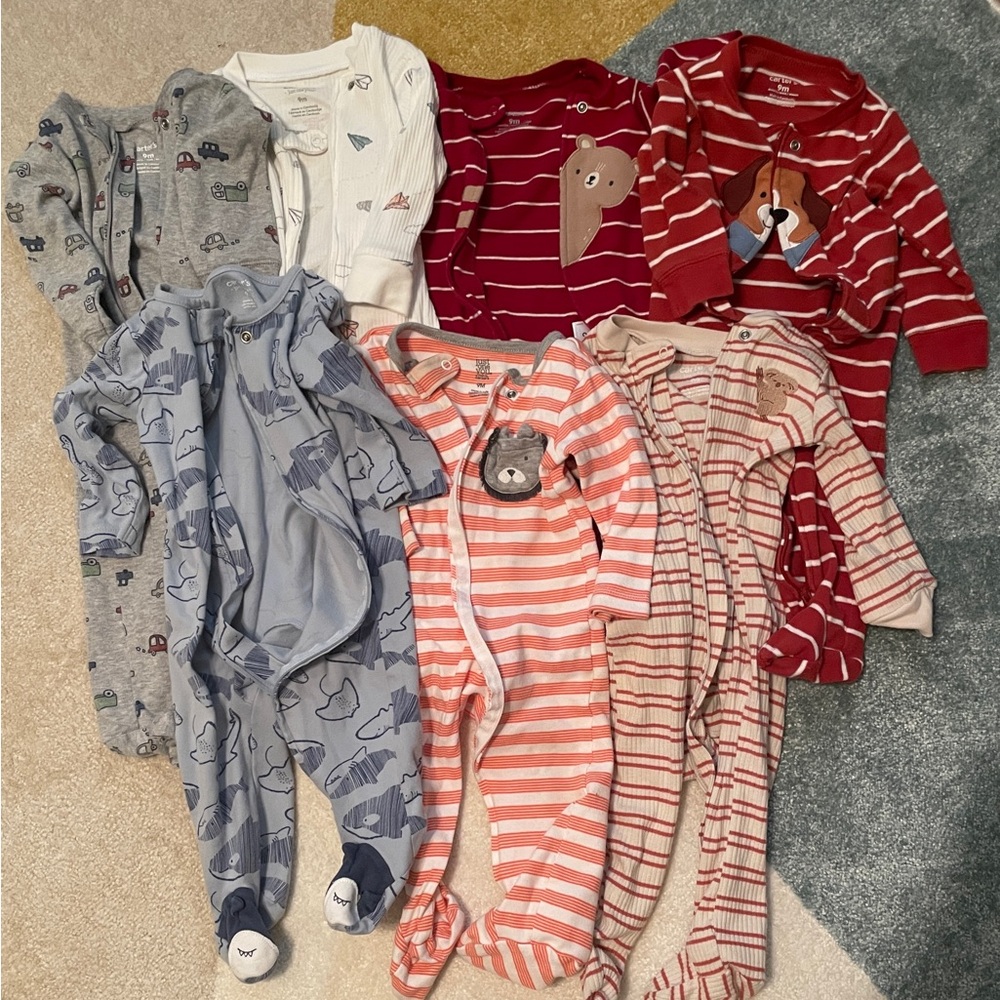Baby Boy Carter's Sleep & Play Footie Pajamas Size 9M 7-Piece Bundle